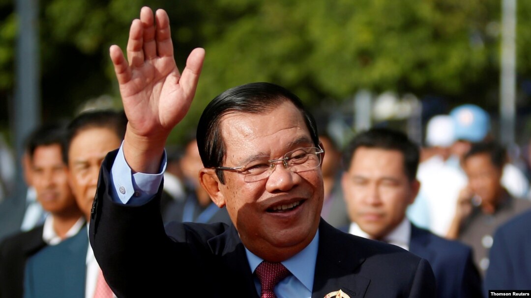 FILE - President of the ruling Cambodian People's Party and Prime Minister Hun Sen attends a ceremony to mark the 68th anniversary of the establishment of the party in Phnom Penh, Cambodia, June 28, 2019. 