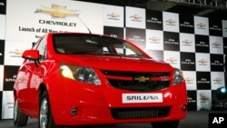 FILE - Chevrolet Sail U-VA hatchback in New Delhi, India, Nov. 2, 2012.
