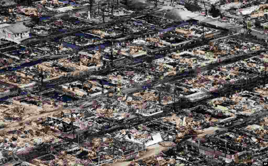 An aerial photo of the Breezy Point neighborhood in New York, October 31, 2012, where more than 50 homes were burned to the ground as a result of the superstorm.
