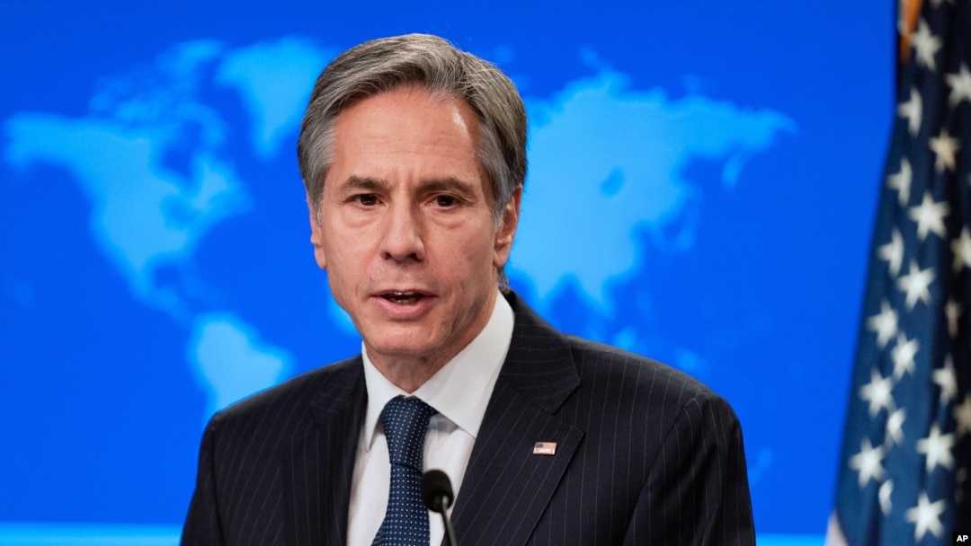 FILE - Secretary of State Antony Blinken speaks during a news conference at the State Department in Washington.