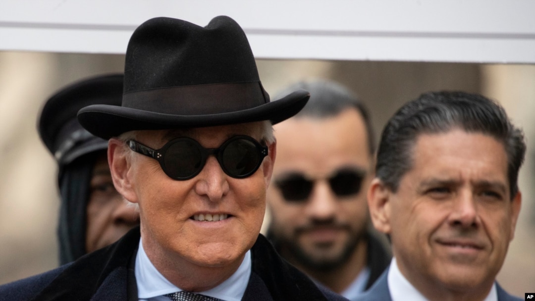 Roger Stone arrives for his sentencing at federal court in Washington, Feb. 20, 2020. 