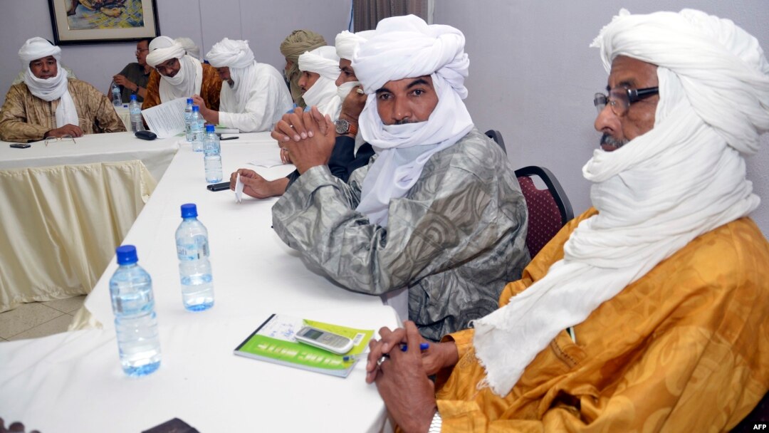 Ethnic Tuareg and Arab militias from Mali meet on August 28, 2014 in Ouagadougou, Burkina Faso, to talk about a homeland in northern Mali (called Azawad) they lay claim on, ahead of peace negotiations with the government. 
