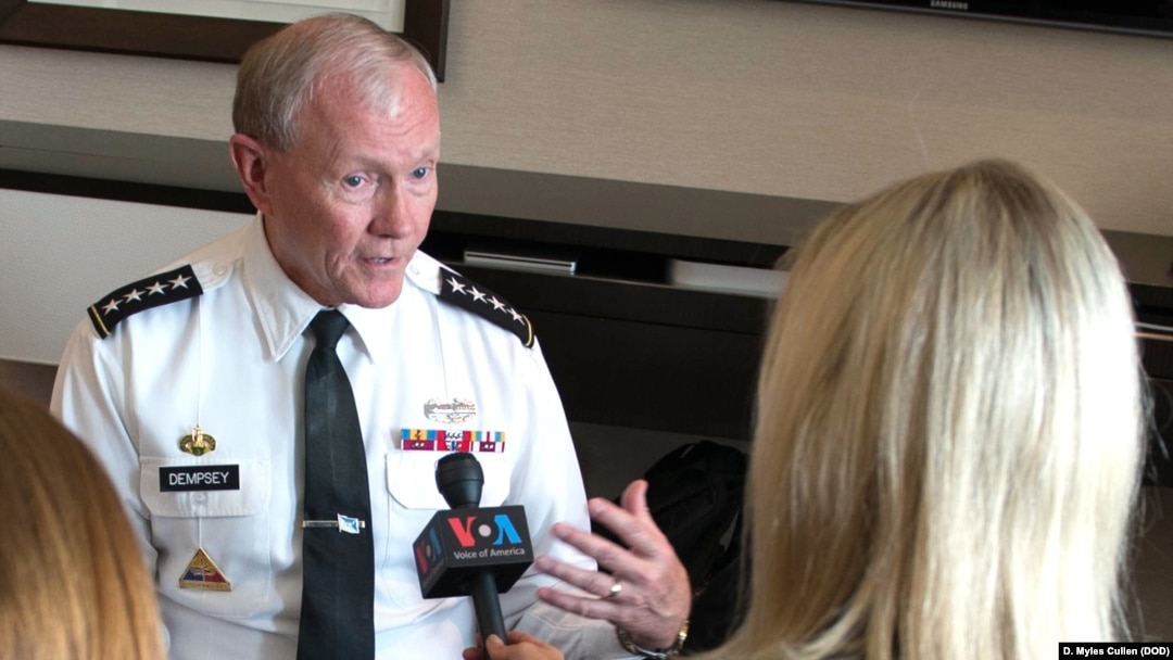 Army Gen. Martin Dempsey, the Chairman of the Joint Chiefs of Staff, in an interview with VOA’s Carla Babb in Berlin, Germany, Sept. 10, 2015.