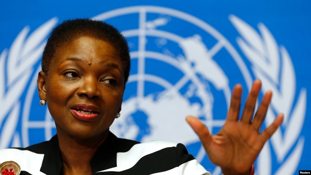 U.N. humanitarian chief Valerie Amos addresses a news conference on the situation in Central African Republic at the United Nations in Geneva, Switzerland, Mar. 7, 2014.