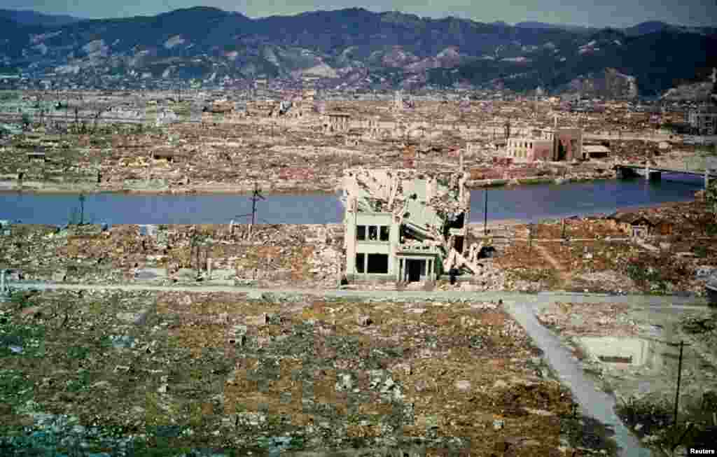 This general view of the city of Hiroshima showing damage wrought by the atomic bomb was taken March 1946, six months after the bomb was dropped August 6, 1945.