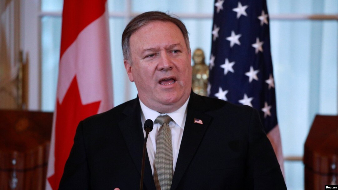 U.S. Secretary of State Mike Pompeo speaks during a news conference after the U.S.-Canada ministerial meeting at the State Department in Washington, Dec. 14, 2018. 