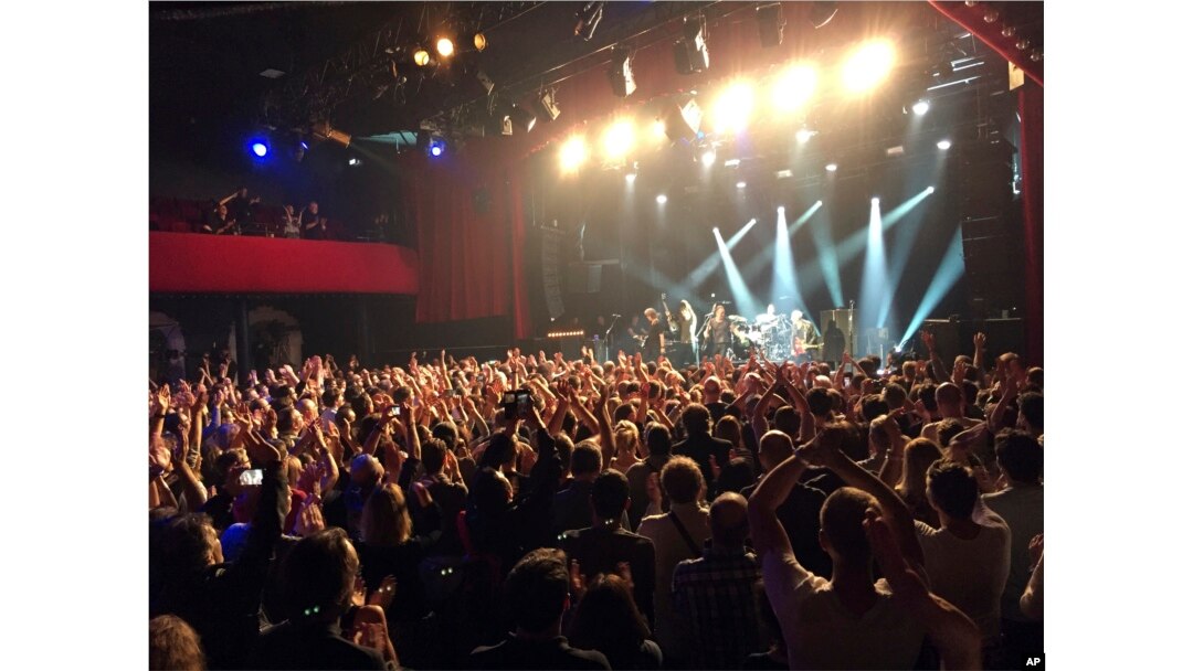 British musician Sting performs on stage at the Bataclan concert hall in Paris, France, Nov. 12, 2016. The show marked the reopening of the hall one year after suicidal jihadis turned it into a bloodbath and killed 90 revelers.