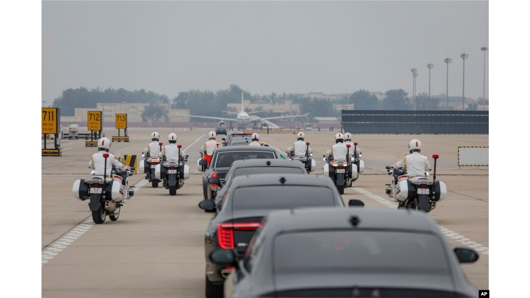 A motorcade escort convoy carries Ethiopian Prime Minister Abiy Ahmed at the Beijing Capital International Airport, ahead of the 2024 Summit of the Forum on China-Africa Cooperation in Beijing on Sept. 4, 2024.