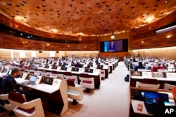 FILE - The U.N. Human Rights Council meets in Geneva, March 2, 2022.