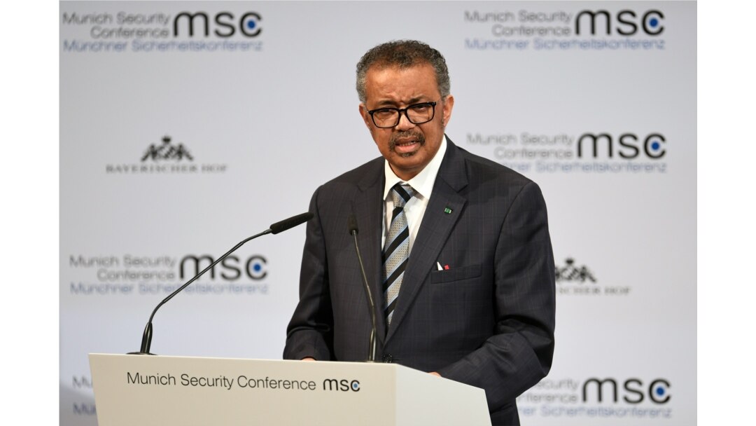 Director-General of the World Health Organization Tedros Adhanom Ghebreyesus speaks at the annual Munich Security Conference in Germany, Feb. 15, 2020.