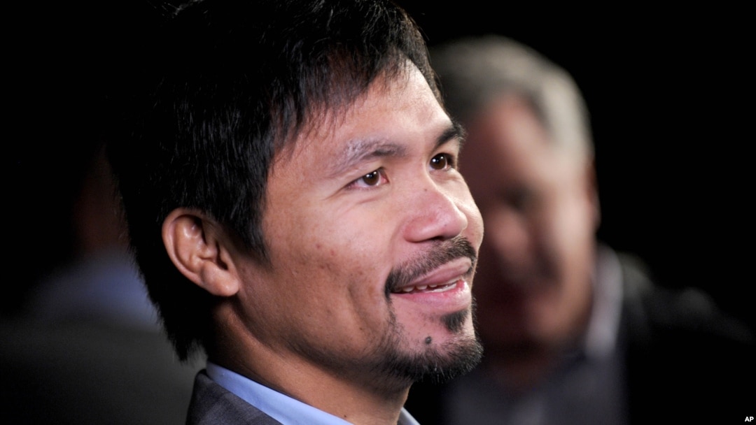 FILE - Manny Pacquiao at a press conference in New York City.