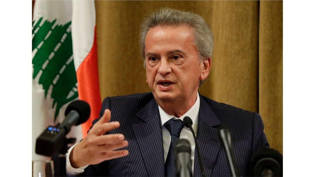 FILE - Lebanon's Central Bank Governor Riad Salameh gestures as he speaks at the bank's headquarters in Beirut, Nov. 11, 2019.