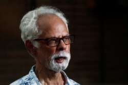Gopalan Balachandran, maternal uncle of U.S. Senator Kamala Harris' (D-CA) talks to media outside his house in New Delhi, India, Aug. 12, 2020.