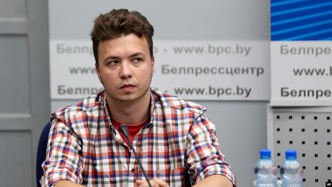 Belarusian dissident journalist Raman Pratasevich attends a news conference at the National Press Center of Ministry of Foreign Affairs in Minsk, Belarus on June 14, 2021. 
