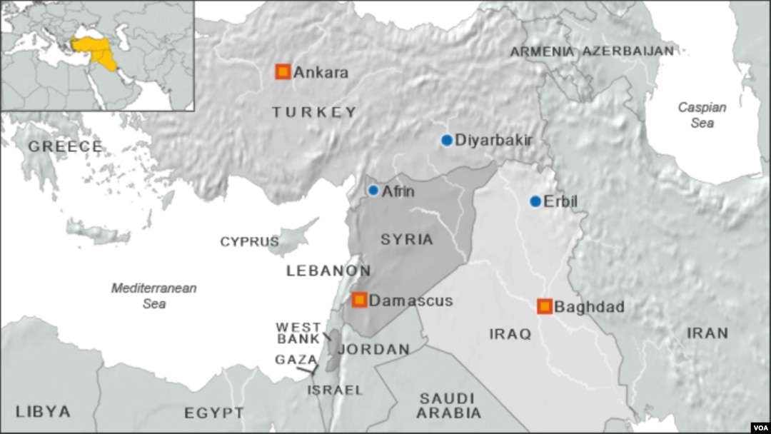 Syria map, Turkey, Iraq