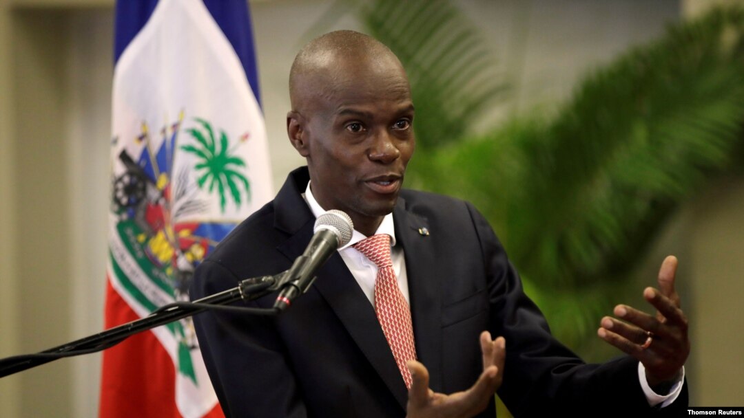 FILE - Haiti's President Jovenel Moise speaks during a news conference at the National Palace in Port-au-Prince. March 2, 2020. 