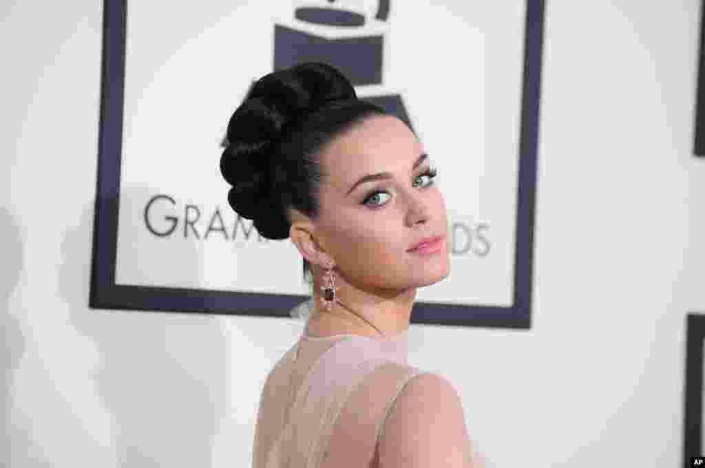 Katy Perry arrives at the 56th annual GRAMMY Awards at Staples Center on Jan. 26, 2014, in Los Angeles.