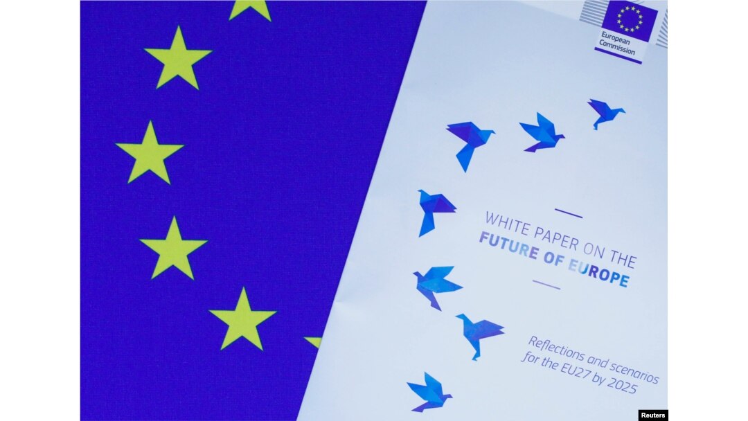 Photo shows the cover page of the White Paper on the Future of Europe, which was presented before the European Parliament in Brussels, Belgium, March 1, 2017.