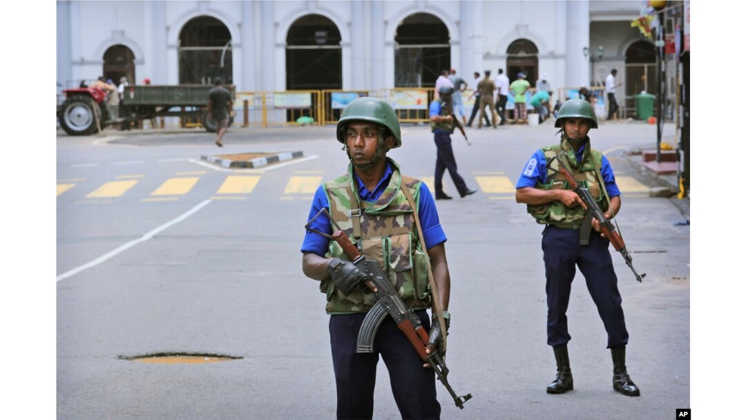 Sri Lankan Naval soldiers stand guard outside St. Anthony's Church in Colombo, April 29, 2019.