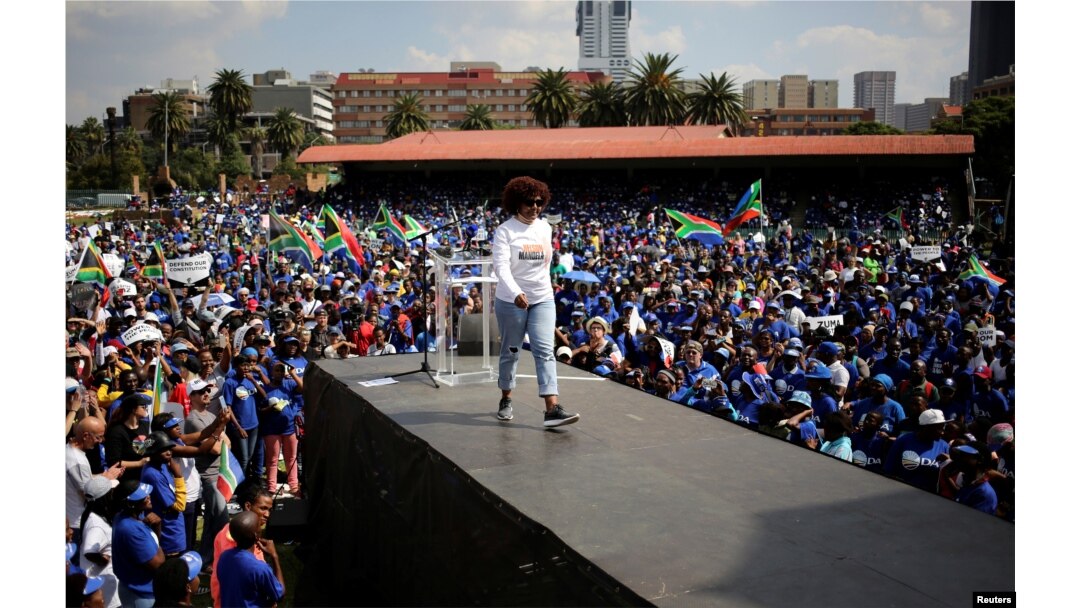 Former president Nelson Mandela's eldest granddaughter Ndileka, walks after addressing the Freedom Day rally organized by the newly-formed Freedom Movement in Pretoria, South Africa, April 27, 2017.