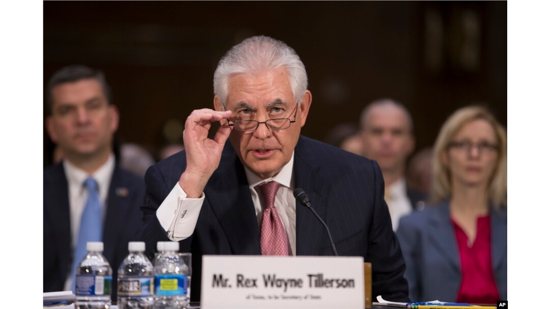 FILE - Secretary of State-designate Rex Tillerson testifies at his confirmation hearing before the Senate Foreign Relations Committee on Capitol Hill in Washington, Jan. 11, 2017.