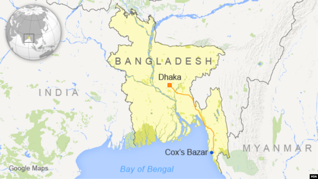 Map showing Dhaka and Cox's Bazar, Bangladesh