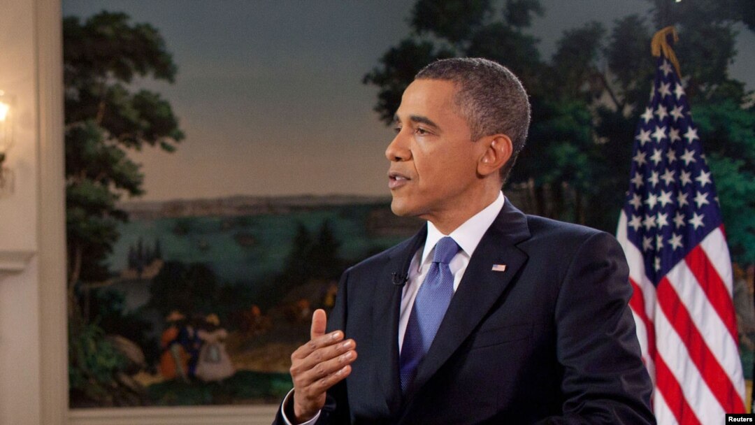 FILE - U.S. President Barack Obama is seen during an interview in the Diplomatic Reception Room in the White House, in Washington, D.C.
