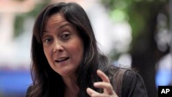 FILE - Venezuelan activist Rocio San Miguel is shown on Sept. 14, 2011. The administration of Venezuelan President Nicolás Maduro has arrested San Miguel, the government confirmed Sunday, Feb. 11, 2024.