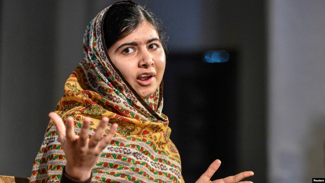 FILE - Malala Yousafzai of Pakistan speaks at the World's Children's Prize ceremony in Mariefred, Sweden, Oct. 29, 2014.