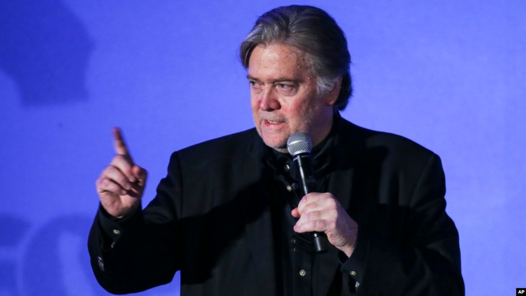 Steve Bannon, former strategist for President Donald Trump, speaks at at the California Republican Convention in Anaheim, Calf., Oct. 20, 2017.