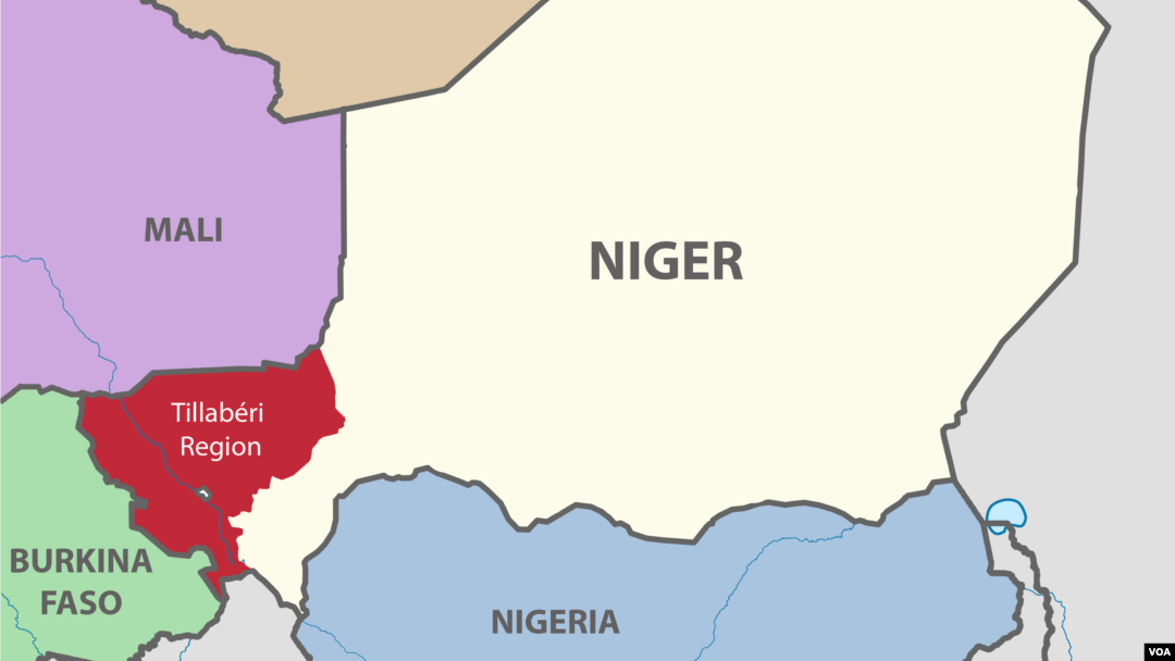 A map of Niger and surrounding countries, with Niger's Tillaberi region highlighted.