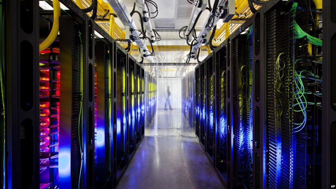 In this undated file photo made available by Google shows the campus-network room at a data center in Council Bluffs, Iowa. 