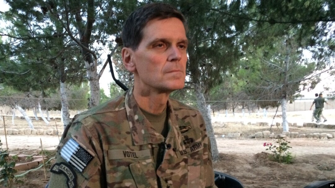 Army Gen. Joseph Votel speaks to reporters May 21, 2016 during a secret trip to Syria. 
