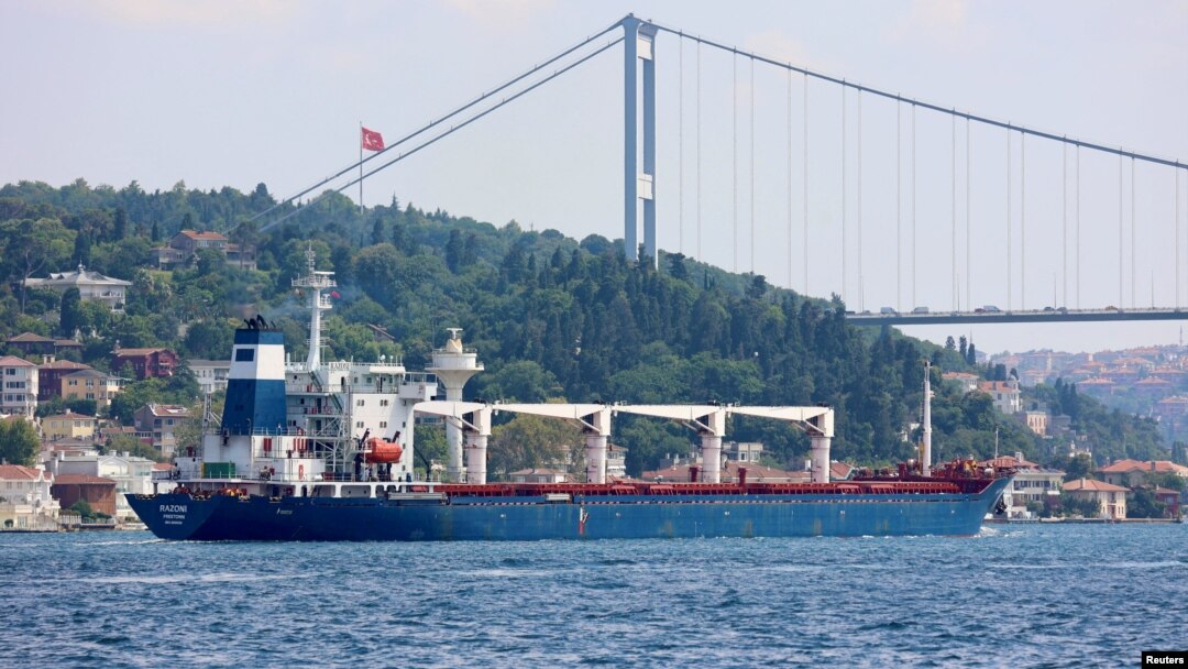 Sierra Leona bandıralı kuru yük gemisi Razoni İstanbul Boğazı'ndan geçerken