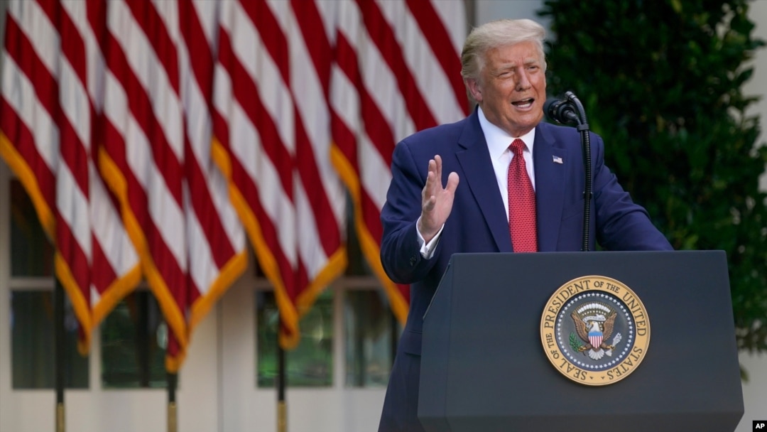 FILE - President Donald Trump speaks during a news conference in the Rose Garden of the White House, in Washington, July 14, 2020.