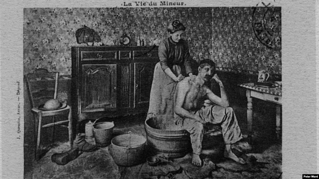 A postcard of a French miner being washed by his wife at the turn of the 20th century. (The Clean Body - A Modern History by Peter Ward)