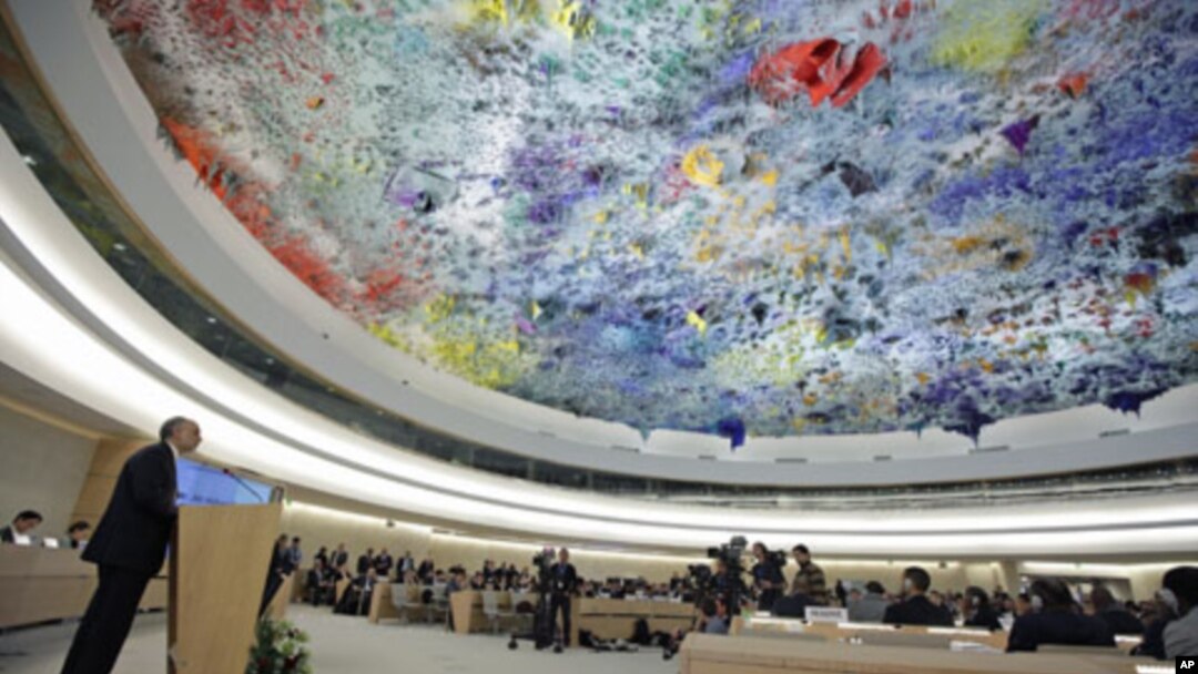 Iran's Foreign Minister Ali Akbar Salehi addresses the 19th session of the Human Rights Council at the United Nations in Geneva, February 27, 2012.