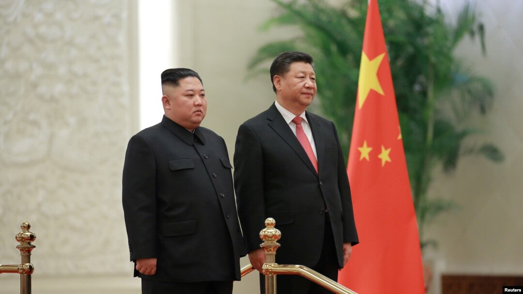 中國國家主席習近平在北京與北韓領導人金正恩見面。(2019年1月10日北韓朝中社發布) 