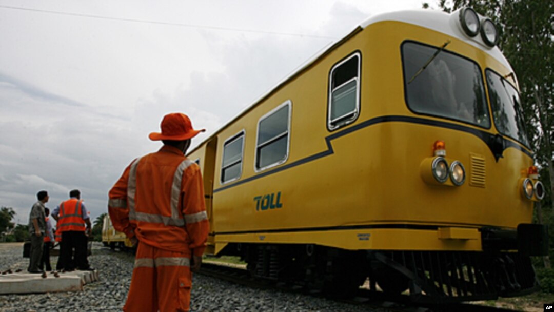 A train prepares to start during the official recommencement of commercial train services on a rehabilitated rail corridor in Phnom Penh October 22, 2010.