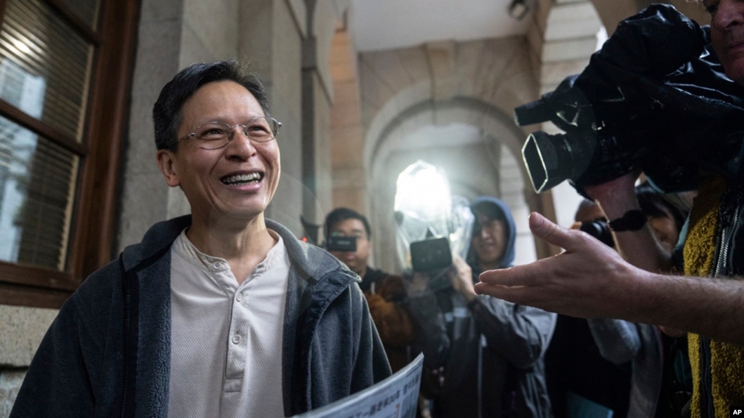 Tang Ngok-kwan, one of the core members of the Hong Kong Alliance in Support of Patriotic Democratic Movements of China, leaves the Court of Final Appeal in Hong Kong, March 6, 2025.