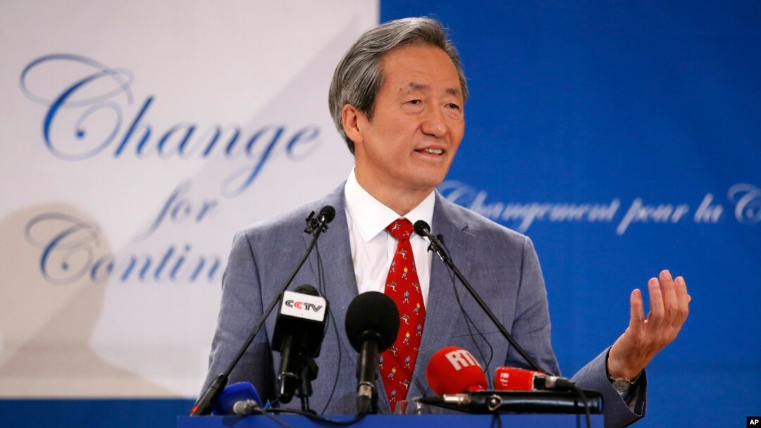 FILE - South Korea's Chung Mong-Joon during a press conference in Paris, France, Aug.17, 2015. Chung Mong-Joon accused FIFA of sabotaging his bid to succeed Sepp Blatter after banning him for six years from soccer.