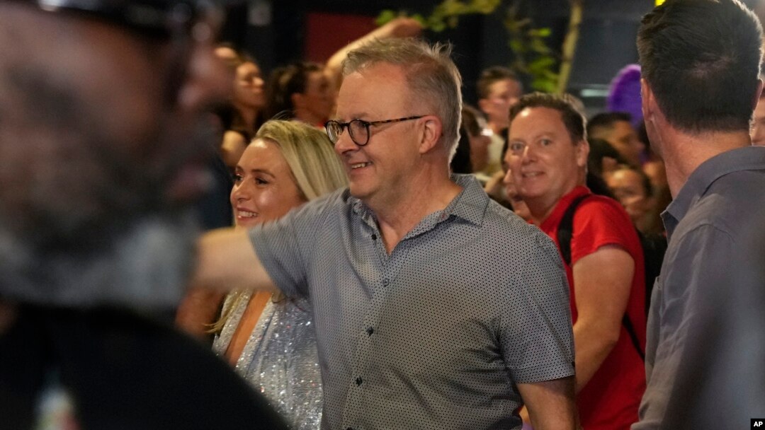 Australian Prime Minister Anthony Albanese marches in the 45th Anniversary Sydney Gay and Lesbian Mardi Gras Parade in Oxford Street, Sydney, Australia, Feb. 25, 2023.