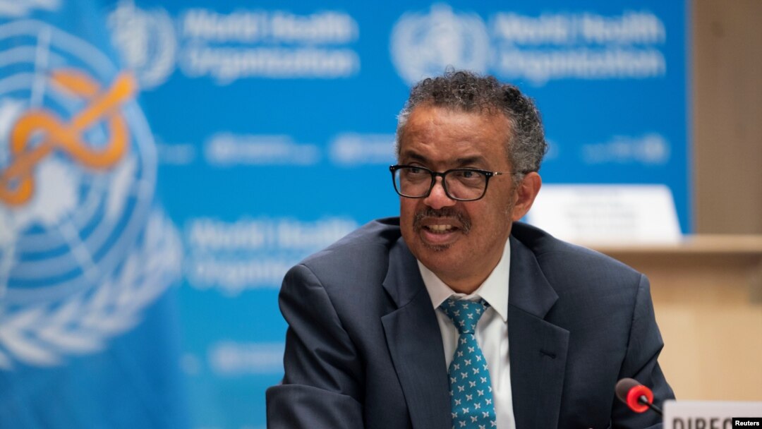 FILE - Tedros Adhanom Ghebreyesus, director general of World Health Organization, attends the virtual 73rd World Health Assembly following the coronavirus disease outbreak in Geneva, Switzerland, May 18, 2020.