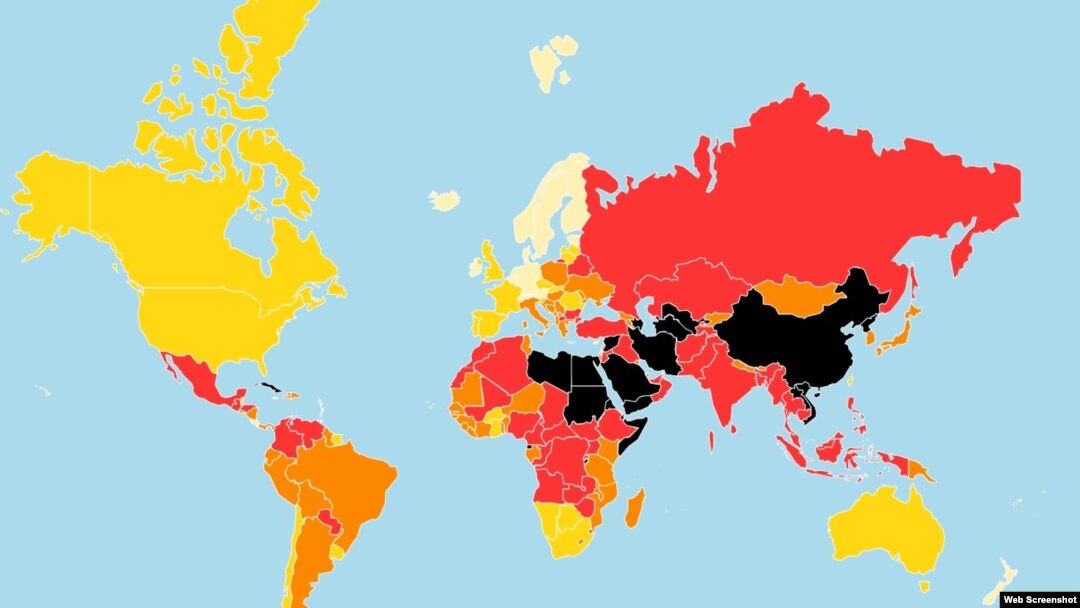  نقشه سال ۲۰۱۷ آزادی رسانه‌ها در دنیا - منبع: گزارشگران بدون مرز 